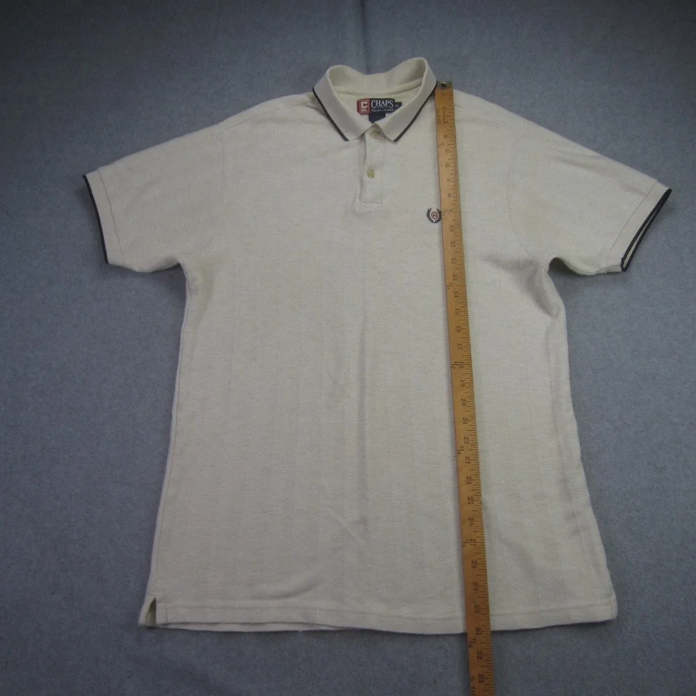 Vtg Chaps Ralph Lauren Polo Shirt Mens Medium Cream Short Sleeve‎ Textured Golf - Picture 8 of 14